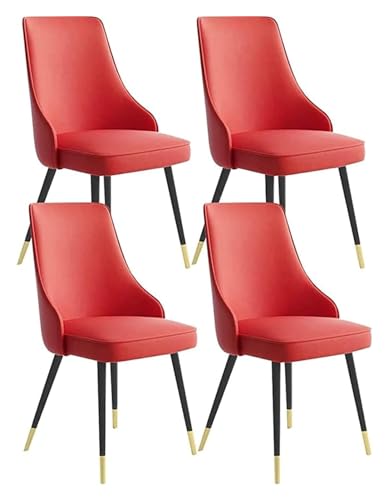 Esszimmerstühle Küche Esszimmer Stühle 4er Set Wohnzimmer Seitenstühle Wasserdicht PU-Leder Küchenstuhl mit Metallbeinen (Farbe: Rot, Größe: Schwarz Goldfüße) von BytheM