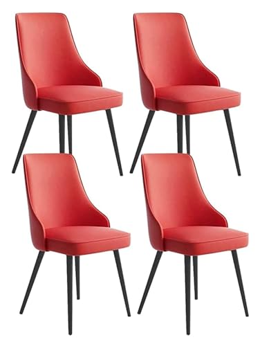 Esszimmerstühle Küche Esszimmer Stühle 4er Set Wohnzimmer Seitenstühle Wasserdicht PU-Leder Küchenstuhl mit Metallbeinen (Farbe: Rot, Größe: Schwarze Füße) von BytheM