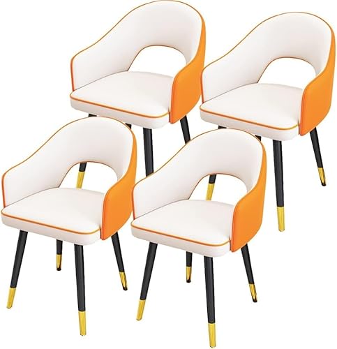 Esszimmerstühle Küche Esszimmer Stühle Esszimmerstühle Set mit 4 wasserdichten Leder-Küchenstühlen mit Beinen aus Karbonstahl, hohe Rückenlehne, gepolsterte weiche Sitzsessel (Farbe: Weiß + Gelb) von BytheM