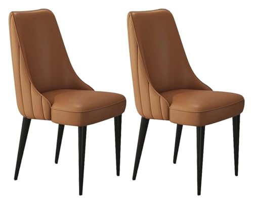 Esszimmerstühle Küche Esszimmer Stühle Kunstleder Esszimmerstühle Set mit 2 wasserdichten Leder-Seitenstühlen mit Beinen aus Karbonstahl für Küche, Wohnzimmer, Lounge, Thekenstühle (Farbe: Kaffee) von BytheM