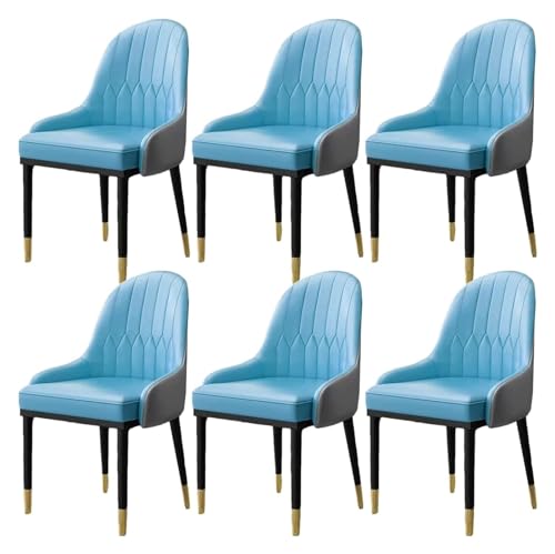 Esszimmerstühle Küche Esszimmer Stühle PU-Leder Küchenstühle Set mit 6 Esszimmerstühlen Mittelalterlicher Freizeitstuhl Metallbein Beistelltisch Beistellstuhl (Farbe: Blau Blau) von BytheM