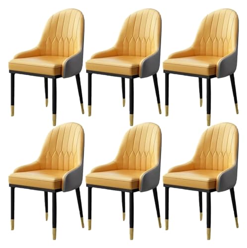Esszimmerstühle Küche Esszimmer Stühle PU-Leder Küchenstühle Set mit 6 Esszimmerstühlen Mittelalterlicher Freizeitstuhl Metallbein Beistelltisch Beistellstuhl (Farbe: Gelb Jaune) von BytheM