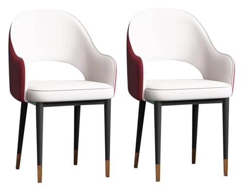 Esszimmerstühle Küche Esszimmer Stühle Set mit 2 Kunstlederstühlen Wohnzimmer Beistellstühle mit Metallbeinen Zimmer Lounge Thekenstühle (Farbe: Weiß + Rot) von BytheM