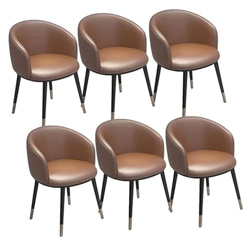 Esszimmerstühle Küche Esszimmer Stühle Set mit 6 Vintage Sesseln PU Leder Sitz mit U-förmiger Rückenlehne Metallbeine Küchenstühle für Büro Lounge Esszimmer (Farbe: Braun) von BytheM
