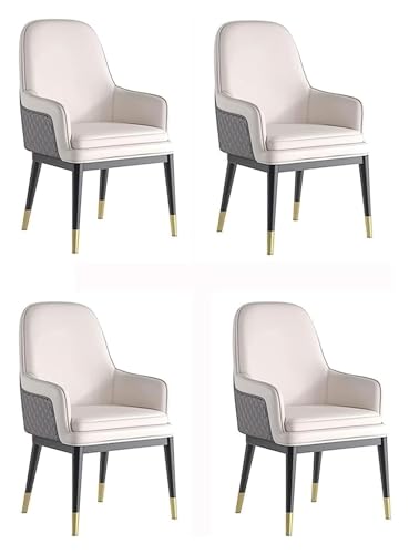 Esszimmerstühle Küche Esszimmerstühle 4er Set Wohnzimmer Sessel Wasserdicht Leder Küchenstuhl mit Metallbeinen, hohe Rückenlehne, gepolsterter weicher Sitzstuhl (Farbe: Weiß und Grau) von BytheM