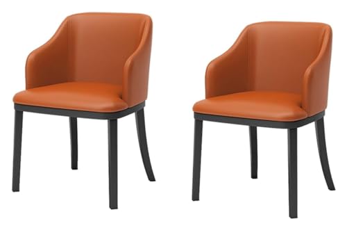 Esszimmerstühle Küche Esszimmerstühle Esszimmerstühle 2er Set Wohnzimmer Sessel Leder Hohe Rückenlehne Gepolsterter Weicher Sitz Schwarze Metallbeine Lounge Chair (Farbe: Orange) von BytheM