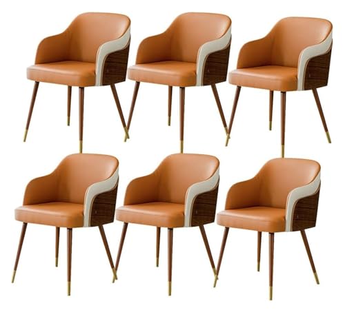 Esszimmerstühle Küche Esszimmerstühle Esszimmerstühle Set mit 6 Mikrofaser-Leder Wohnzimmerstühle mit weich gepolstertem Sitz Buchenholzbeine + Metallbeinbezug (Farbe: Orange 1) von BytheM