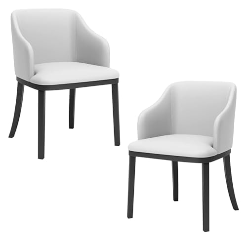 Esszimmerstühle Küche Esszimmerstühle PU-Leder Esszimmerstühle Set mit 2 weichen Sitzen, hohe Rückenlehne, gepolsterter Wohnsessel, schwarze Metallbeine, Lounge-Seitenstuhl (Farbe: Blanc) von BytheM