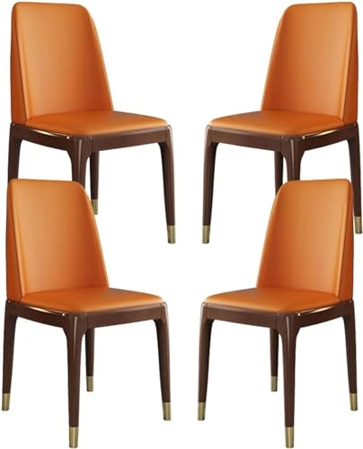 Esszimmerstühle Küche Esszimmerstühle Set mit 4 wasserdichten PU-Leder-Seitenstühlen mit Beinen aus Buchenholz für gewerbliche Restaurants (Farbe: Orange, Größe: Walnussholz-Kupferhülse) von BytheM