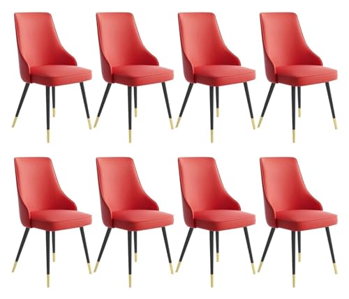 Esszimmerstühle Küche Esszimmerstühle Set mit 8 wasserdichten PU-Leder-Seitenstühlen mit Metallbeinen, Küche, Wohnzimmer, Lounge, Thekenstühle (Farbe: Rot, Größe: Schwarz-Goldfüße) von BytheM