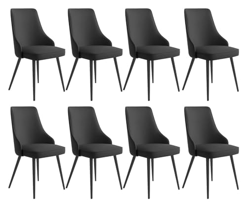 Esszimmerstühle Küche Esszimmerstühle Set mit 8 wasserdichten PU-Leder-Seitenstühlen mit Metallbeinen, Küche, Wohnzimmer, Lounge, Thekenstühle (Farbe: Schwarz, Größe: schwarze Füße) von BytheM