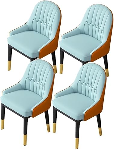 Esszimmerstühle Küche Esszimmerstühle aus PU-Leder, hohe Rückenlehne, weicher Sitz, Wohnzimmerstühle, wasserdicht, Ledersessel mit Metallbeinen (Farbe: Himmelblau + Orange) von BytheM