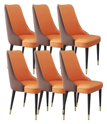 Esszimmerstühle aus Kunstleder, 6 Stück, wasserdicht, mit Metallbeinen, für Büro, Lounge, Esszimmer, Küche, Schlafzimmer (Farbe: Kaffee + Orange, Größe: goldenes Bein) von BytheM