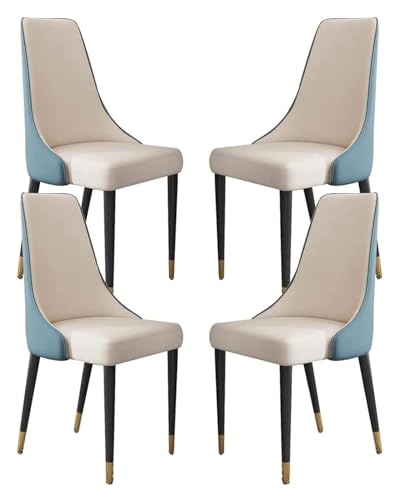Esszimmerstühle aus Mikrofaser-Leder, 4 Stück, Holzbeine, Küchenstuhl, ergonomischer Sitz, Seitenstühle für Büro, Lounge, Restaurant, Wohnzimmer (Farbe: Blau-Weiß) von BytheM