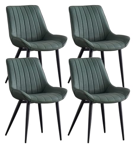 Esszimmerstühle aus PU-Leder, 4 Stück, ergonomische Rückenlehnen, Küchen-Seitenstühle, Cafés, schwarze Beine, Freizeitstuhl (Farbe: Grün, Größe: schwarze Beine) von BytheM