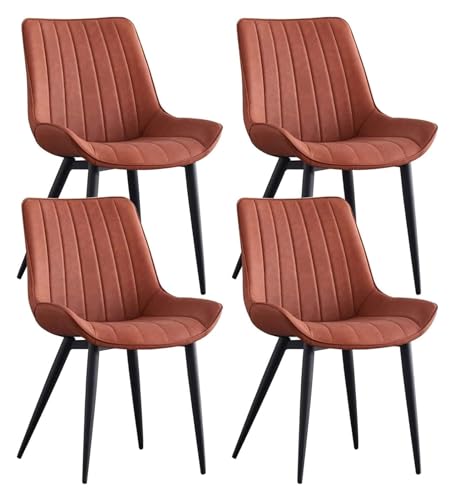 Esszimmerstühle aus PU-Leder, 4 Stück, ergonomische Rückenlehnen, Küchen-Seitenstühle, Cafés, schwarze Beine, Freizeitstuhl (Farbe: Orange, Größe: schwarze Beine) von BytheM