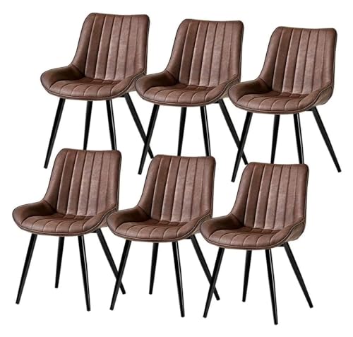 Esszimmerstühle aus PU-Leder, 6er-Set, mit Rückenlehne und gepolstertem Sitz, Kunstleder-Metallbeine, Vintage-Küchenstühle (Farbe: Braun) von BytheM