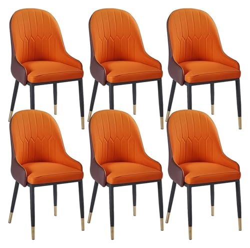 Esszimmerstühle aus PU-Leder, hohe Rückenlehne, gepolstert, mit Armlehnen und Rückenlehne, schwarze Metallbeine, Ess- und Wohnzimmerstühle (Farbe: Orange + Braun) von BytheM