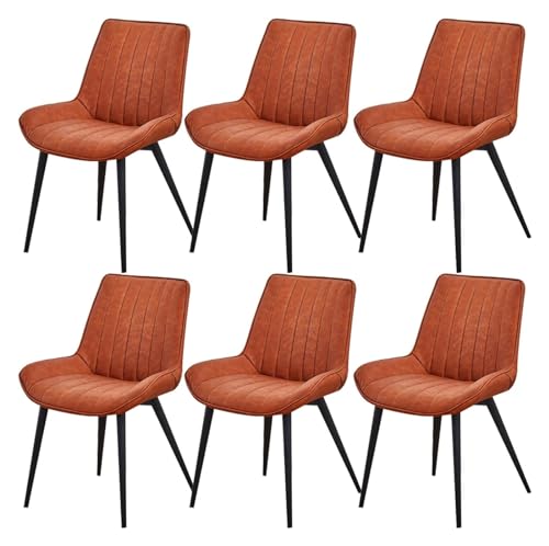 Esszimmerstühle für Küche, Esszimmer, 6er-Set, PU-Leder, hohe Rückenlehne, gepolstert, weicher Sitz, Küchenstühle mit Metallbeinen, Seitenstühle (Farbe: Orange) von BytheM