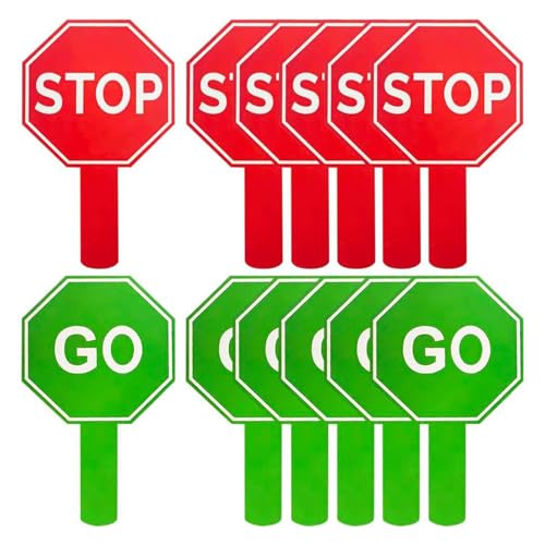 Stop and Go Schild Set 10 Stück, Doppelseitiges Wasserdichtes Verkehrsleitschild mit Griff, Stoppschild für Kinder Verkehrsregeln Lernen Schulweghelfer Parkplatz und Straßenverkehr, 25 x 15 x 1 cm von Byuexhp