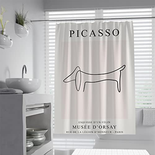 Abstrakter Hund Duschvorhang Picasso Abstrakte Kunst Schwarze Linie Kunst Duschvorhänge Set, Duschvorhang für Badezimmer Kinderdekor 100x180 cm von Bywoo Decor