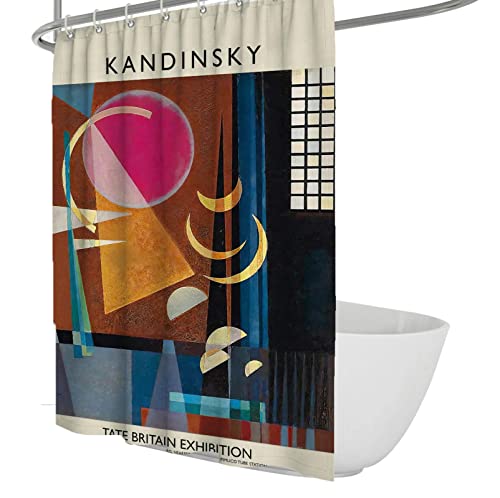 Berühmte Gemälde Duschvorhänge, Kandinsky Duschvorhang Helle Bunte abstrakte wasserdichte Stoff Badezimmer Duschvorhang Set 180x200cm von Bywoo Decor