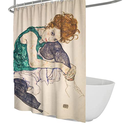 Bywoo Decor Ästhetische Kunst Duschvorhang Egon Schiele Duschvorhänge Set Mädchen mit gelben Haaren Grüne Kleidung Badevorhang für Badezimmer Dekor W150xL180cm von Bywoo Decor