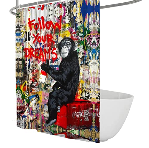 Bywoo Decor Banksy Graffiti Kunst Duschvorhang Gorilla Tier Badezimmer Dusche Showroom Innerer Vorhang Nasszelle Dekor Wasserabweisend & leicht W120xL200cm von Bywoo Decor