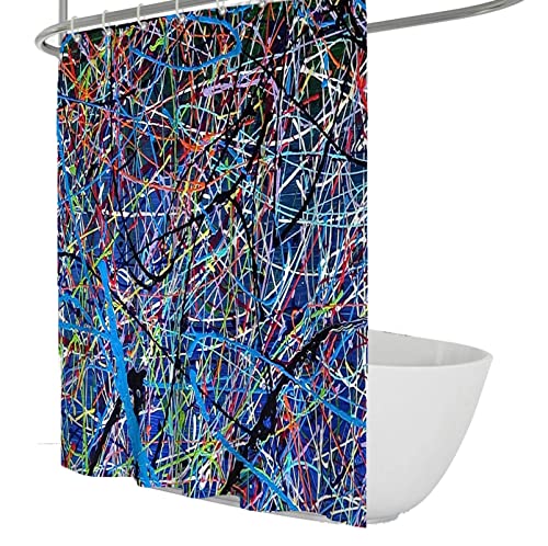 Bywoo Decor Duschvorhang Jackson Pollock Stil Abstrakte mehrfarbige Linien Kunstwerk Badevorhänge Set mit C-förmigen Haken Wasserdichter Stoff 100x180cm von Bywoo Decor