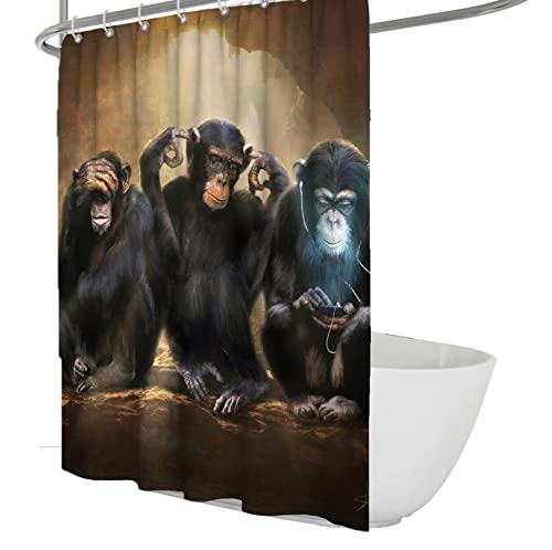 Bywoo Decor Gorilla Duschvorhang Nette Tiere Badewanne Vorhang Set Wasserdichter Stoff Polyester mit Haken für Badezimmer Dekor Schwarz Dunkle Farbe 180x180cm von Bywoo Decor
