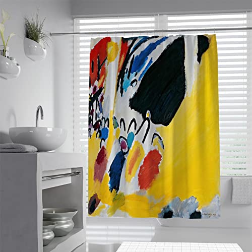 Bywoo Decor Wassily Kandinsky Duschvorhang Helles Badezimmer Dekor Berühmtes Gemälde Badewanne Vorhang Set mit Kunststoffhaken Extra Langer Stoffstoff B150xL180cm von Bywoo Decor