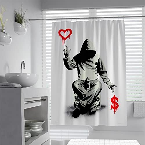Kühle Duschvorhänge, Maskierter Mann Duschvorhang, Kreativer Duschvorhang, weißer Badezimmervorhang, Herbstduschvorhang 120x180cm von Bywoo Decor