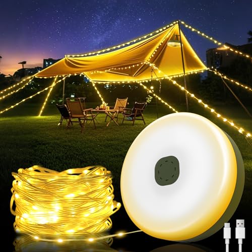 Bzavor 10m Camping Lichterkette Aufrollbar,IP65 Wasserdicht Aufrollbar Campinglampe mit 8 Modi,Tragbare Aufrollbare lichterkette USB,Outdoor Lichterketten für Camping Licht Dimmbar Wandern und Hofdeko von Bzavor