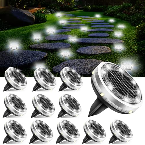 Bzavor 12 Stück IP65 Solar Bodenleuchten Aussen, 8 Obere + 4 Seitliche LED-Lichtperlen Solarleuchten Garten, Solar Bodenleuchten Klein,Solarlampen für Außen Garten, Gartenbeleuchtung Solar Außen von Bzavor