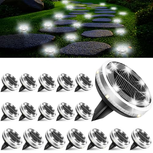 Bzavor 18 Stück IP65 Solar Bodenleuchten Aussen, 8 Obere + 4 Seitliche LED-Lichtperlen Solarleuchten Garten, Solar Bodenleuchten Klein,Solarlampen für Außen Garten, Gartenbeleuchtung Außen für Garten von Bzavor