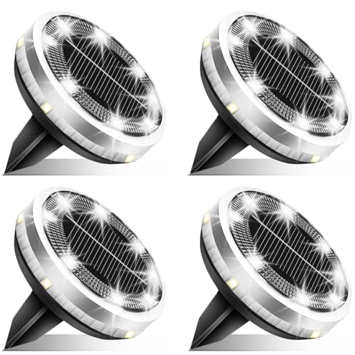Bzavor 4 Stück IP65 Solar Bodenleuchten Aussen, Upgraded 8 Obere + 4 Seitliche LED-Lichtperlen Solarleuchten Garten, Solar Bodenleuchten Klein,Solarlampen für Außen Garten, Gartenbeleuchtung Außen von Bzavor
