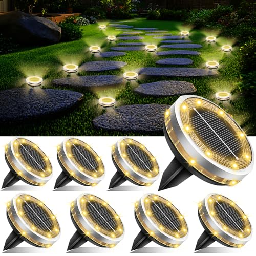 Bzavor 8 Stück IP65 Solar Bodenleuchte Aussen, Upgraded 8 Obere + 4 Seitliche LED-Lichtperlen Solarleuchten Garten, Bodenleuchten Außen Wasserdicht, Solarlampen für Außen,Boden Solarleuchten von Bzavor