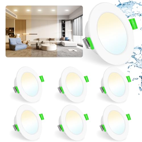 Bzavor LED Einbaustrahler 230v Dimmbar, 6er Spots 5W Deckenleuchte, 3000K-6000K IP44 Für Badezimmer Wohnzimmer, Warmweiß Neutralweiß Kaltweiß, 68mm von Bzavor