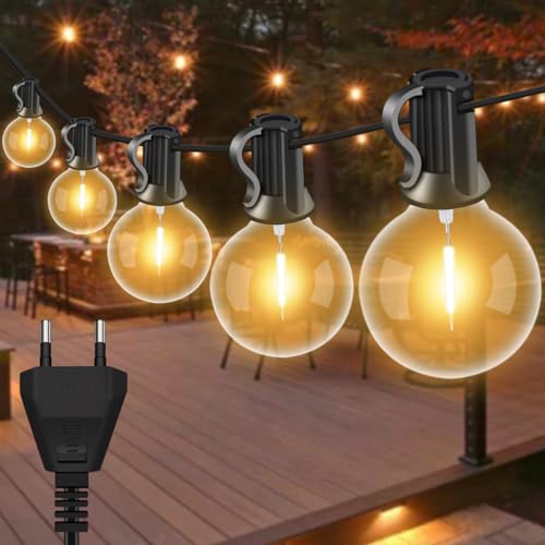 LED Lichterkette Außen, 20M 36 Birnen +1 Ersatz G40 Glühbirnen ABS Kunststoff Lichterkette Strom, IP44 Wasserdicht Outdoor Lichterkette Warmweiss für Romantisch Garten Balkon Camping Hochzeit Party von Bzavor