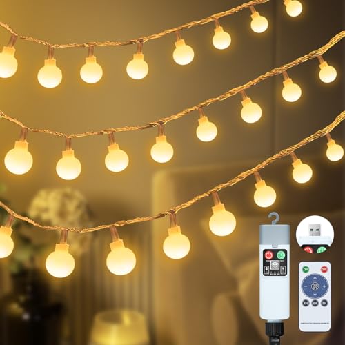 Bzavor LED Lichterkette Außen Batterie,10M 100LEDs Wiederaufladbare Lichterketten Kugeln Außen/Innen 3 Timer 8 Modi Merkfunktion IP65 Wasserdicht Warmweiß Lichterkette Kugeln für Hochzeit Balkon Deko von Bzavor