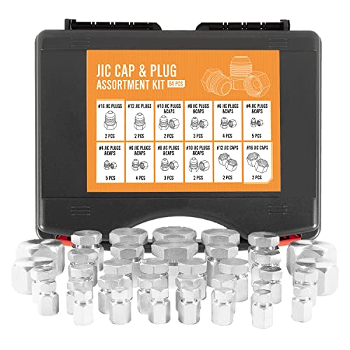 64 Stück 37 Grad JIC Flare Gewindekappe und Stopfen-Sortimentskit, Hydraulikschlauch, Rohr und Rohrverschraubung, verzinkter Stahl von Bzcovac
