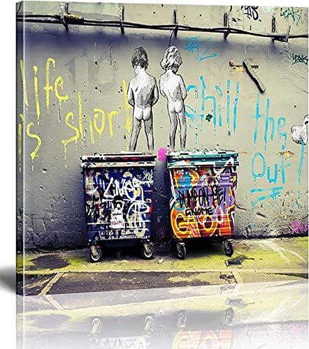 Banksy Bilder Leinwand - Das Leben ist kurz - Street Graffiti-Kunst Leinwand Bilder sind Druck auf Leinwand Wand Kunstdruck Wohnzimmer Wanddekor 40x40cm/16x16inch… von Bzdmly