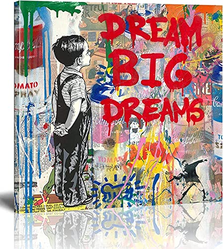 Banksy Bilder Leinwand-Dream Big Dreams-Straße Graffiti-Kunst Leinwandbilder sind Druck auf Leinwand Wandkunstdruck Wohnzimmer Wanddekor 55x55cm/22x22inch von Bzdmly