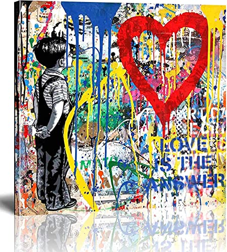 Banksy Bilder Leinwand-Love Is The Answer-Straße Graffiti-Kunst Leinwand Bilder sind auf Leinwand-Wand-Kunstdruck-Wohnzimmer-Wand-Dekor 45x45cm/18x18inch von Bzdmly