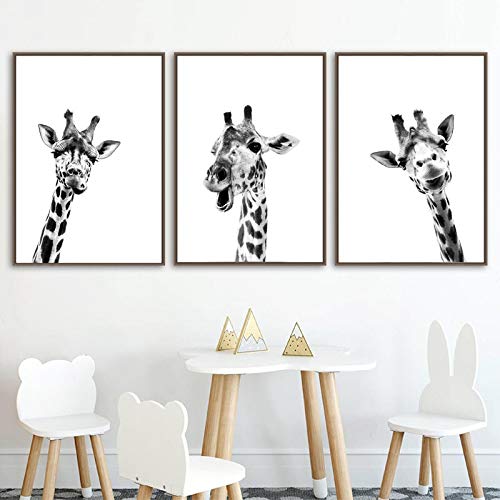 Bzdmly Schwarz Weiß Leinwand Poster Giraffe Safari Tiere Wandkunst Malerei Kinderzimmer Baby Giraffe Nordic Print Raumdekor 50x70cm / 19.7"x27.6 Rahmenlos von Bzdmly