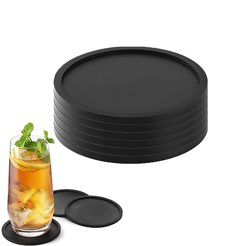 8er Set Untersetzer GläSer, Silikon Untersetzer Rund FüR GläSer, Design Glasuntersetzer In Schwarz, Silikon-Untersetzern, FüR GeträNke, Bar, Tassen, Glas Tischuntersetzer von Bztzhm