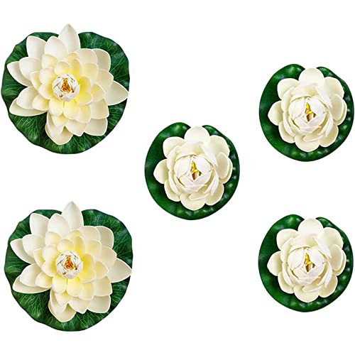 Bszhm 5 Stück Seerose Lotusblüte, Lotus Flower Wasserlilie, Künstliche Lotusblüte, künstliche Seerosen Schwimmend, Wasserlilie Schwimmende, Artificial Lotus, für Terrasse Garten Teich von Bztzhm