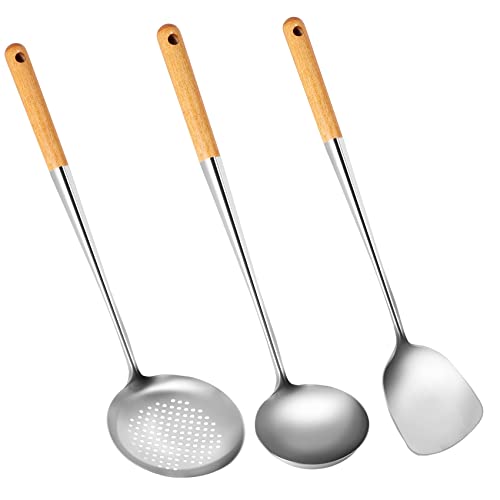 Wok-Spatel und Schöpflöffel, Skimmer-Set, 43,2 cm Spatel für Wok, 304 Stahl Wokspatel von Bzwyonst