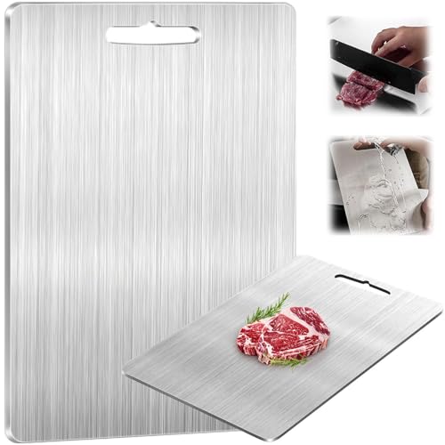 Bzzerumy 26 * 14cm Titan Schneidebrett - Hochwertiges Titanium Cutting Board, Rostfreies Edelstahl, Robustes Metall für Küche - Set von Bzzerumy