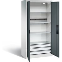 C+P Akku-Ladeschrank Serie 89, 3 Schubladen, 1 Elektro-Einlegeboden, 5-fach-Steckdosenleiste, 3 m Zuleitung, lichtgrau/anthrazitgrau von C+P